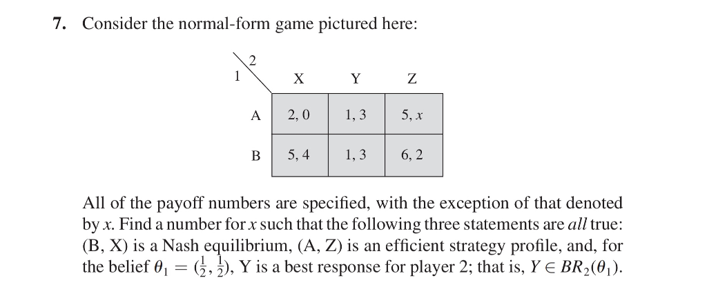 Solved 7. Consider The Game Pictured Here: A 2,01,35, X BI | Chegg.com