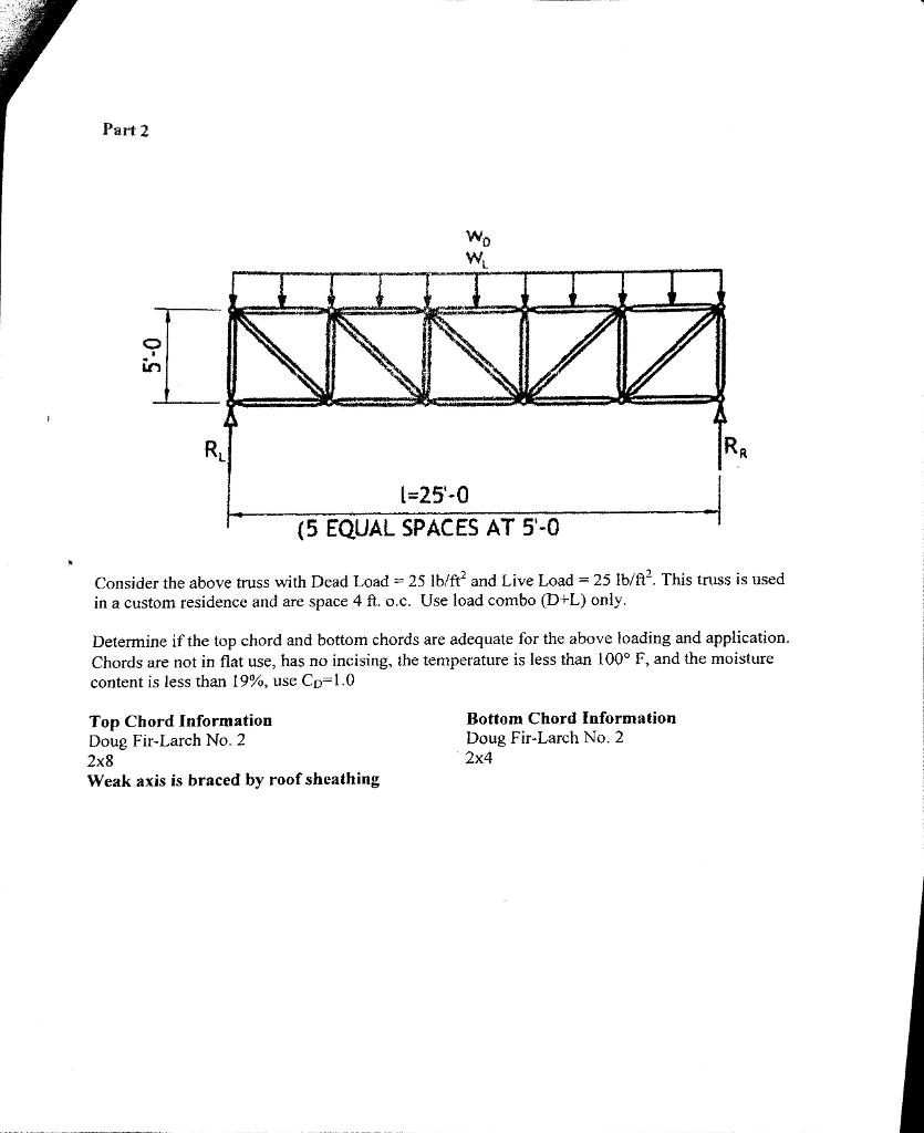 Part A (Top Chord) WDF-L#2 Values Top Chord 2x8 | Chegg.com