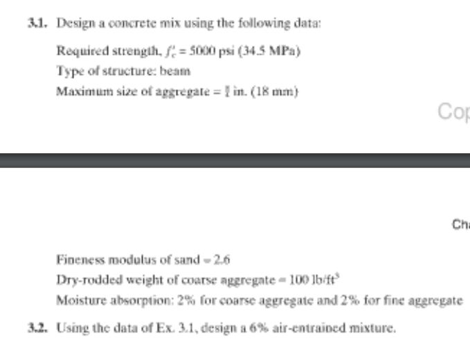 Solved Design a concrete mix using the following data: | Chegg.com