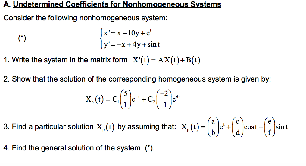 Solved A. Undetermined Coefficients for Nonhomogeneous | Chegg.com