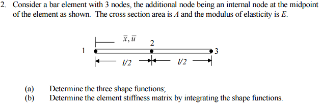 Solved Consider a bar element with 3 nodes, the additional | Chegg.com