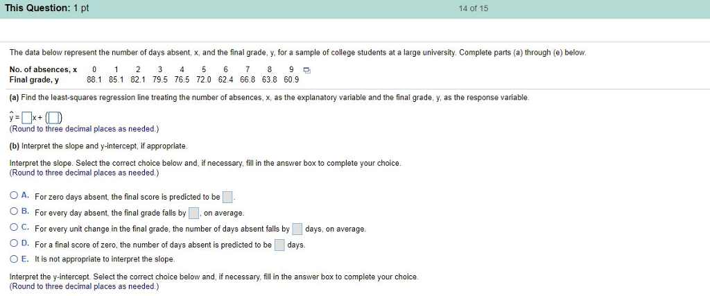 Solved This Question: 1 pt 14 of 15 The data below represent | Chegg.com