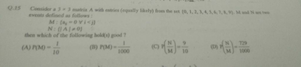 Solved 0.15 Consider a 3 3matrix A with entries (equally | Chegg.com