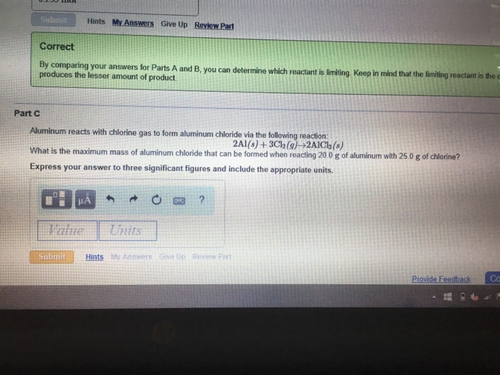 Solved Aluminum reacts with chlorine gas to form aluminum