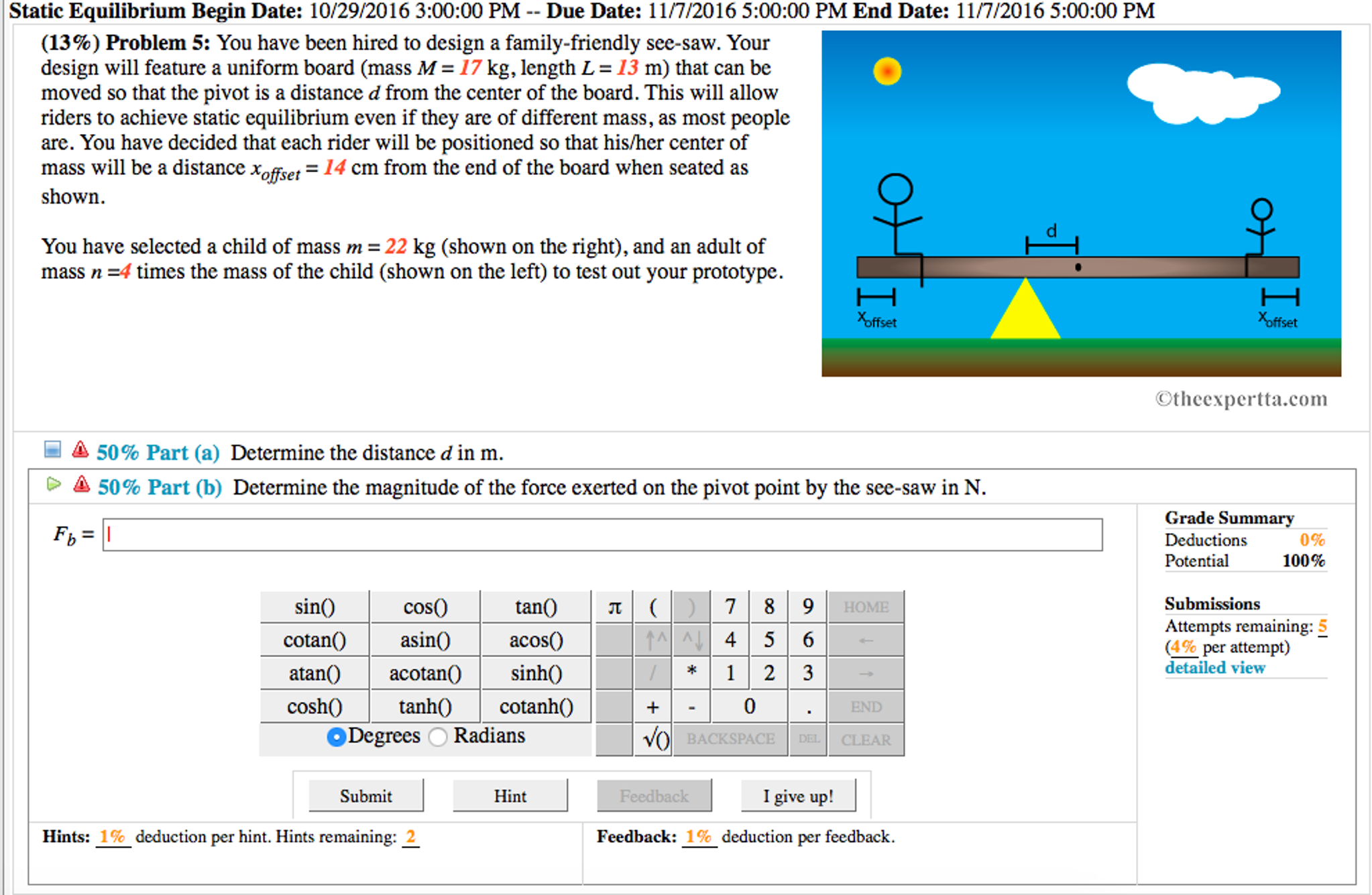 Solved Static Equilibrium Begin Date: 10/29/2016 3:00:00 PM | Chegg.com