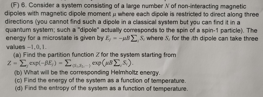 Solved Consider a system consisting of a large number N of | Chegg.com