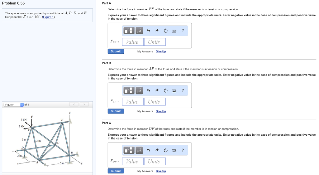 Solved The space truss is supported by short links at A, B, | Chegg.com