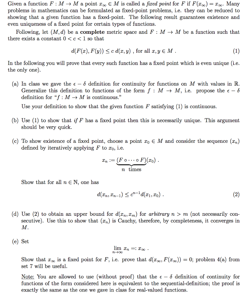 Solved Given a function F: M rightarrow M a point x_infinity | Chegg.com