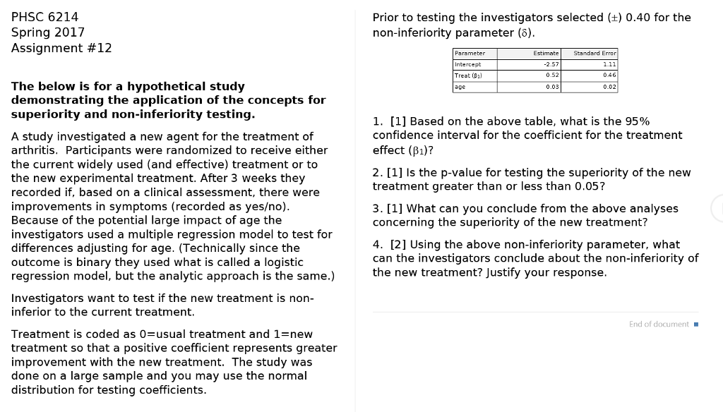 Solved The below is for a hypothetical study demonstrating | Chegg.com