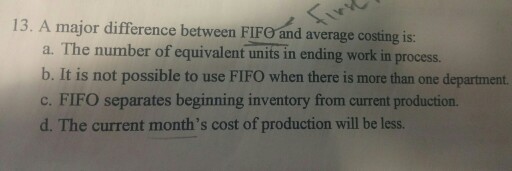 Solved A major difference between FIFO and average costing | Chegg.com