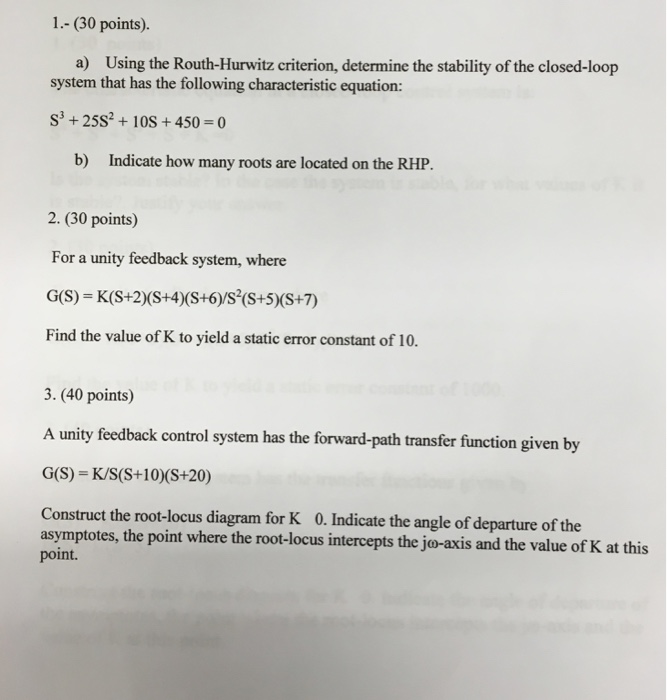 Solved Using The Routh-Hurwitz Criterion, Determine The | Chegg.com