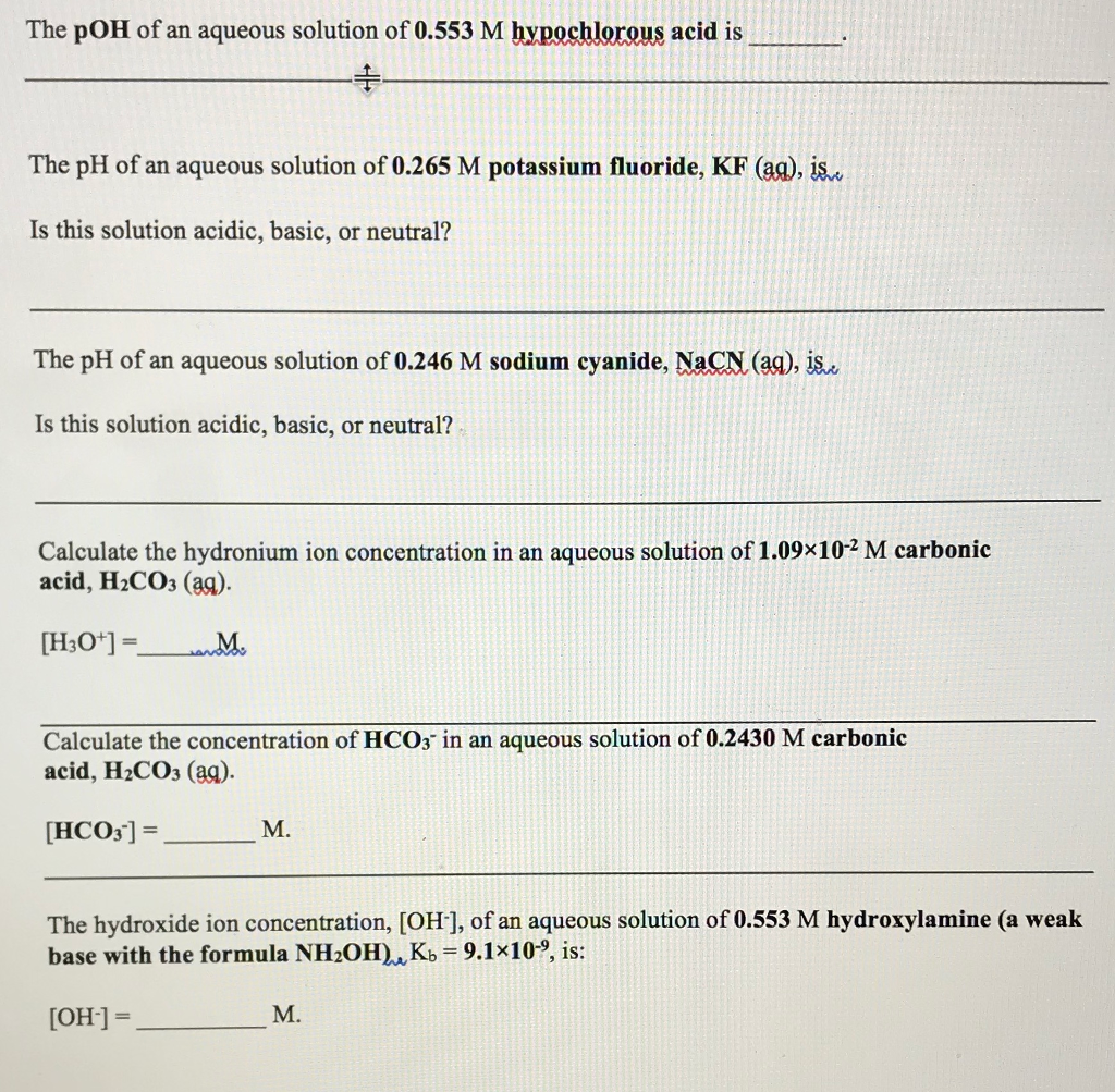 Solved The pOH of an aqueous solution of 0.553 M | Chegg.com