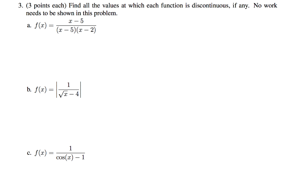 Solved 3. (3 points each) Find all the values at which each | Chegg.com