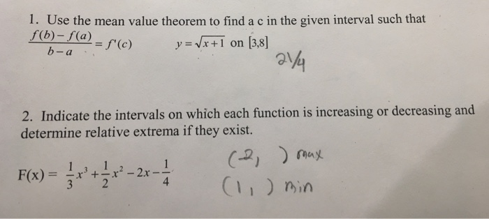 Solved Use the mean value theorem to find a c in the given | Chegg.com