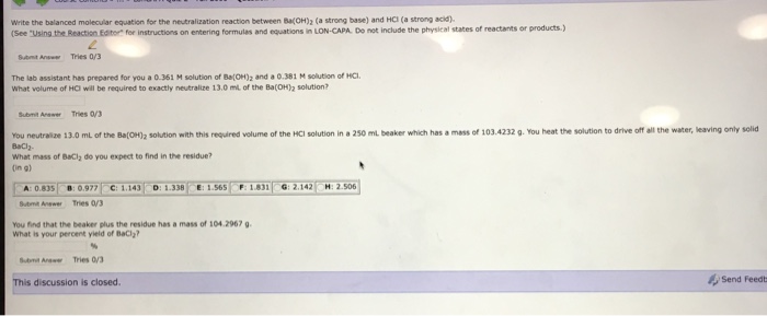 Solved Write The Balanced Molecular Equation For The | Chegg.com