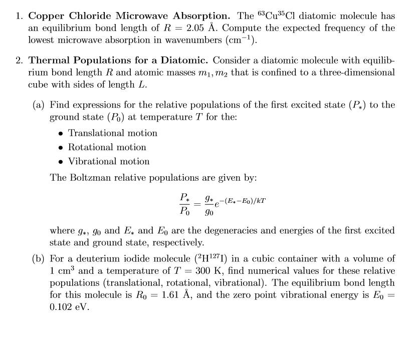 Solved 1. Copper Chloride Microwave Absorption. The 63Cu35Cl