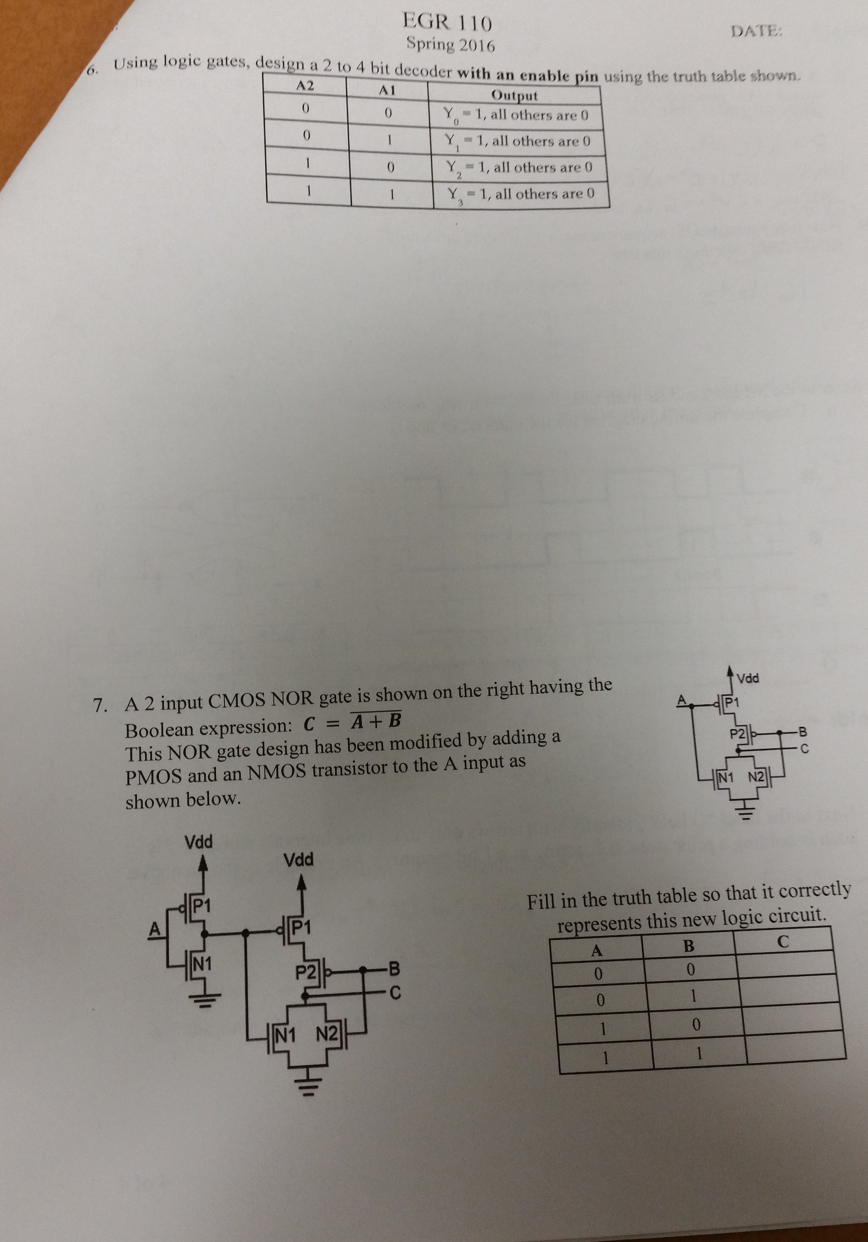 Solved Using logic gates, design 2 to 4 bit decoder with an | Chegg.com