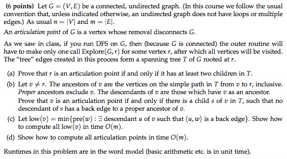 Solved Let G = (V, E) be a connected, undirected graph. (In | Chegg.com