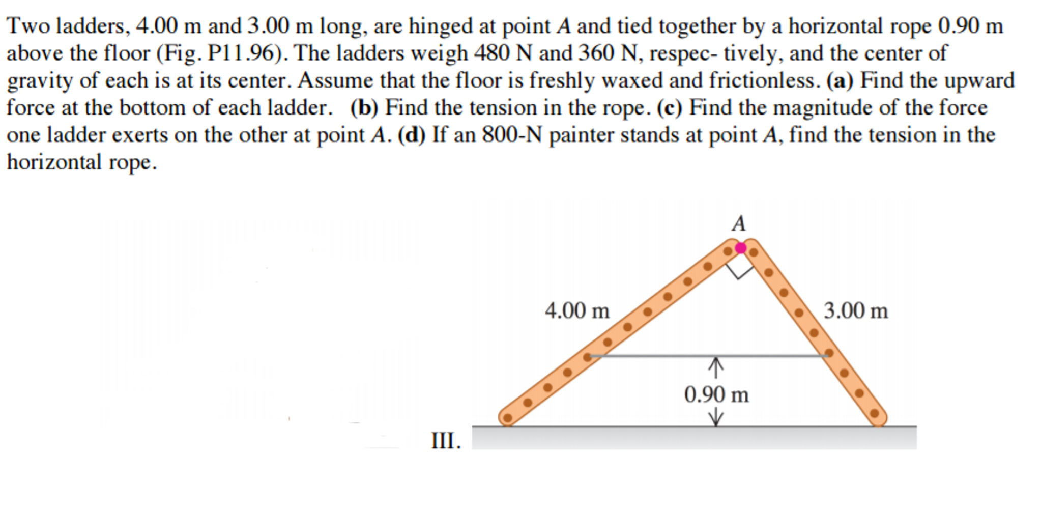 Solved Two ladders, 4.00 m and 3.00 m long, are hinged at