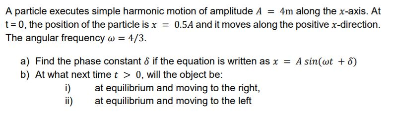 Solved A Particle Executes Simple Harmonic Motion Of