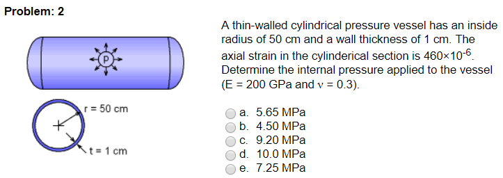 Solved Problem: 2 A thin-walled cylindrical pressure vessel | Chegg.com
