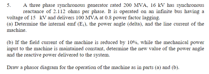 Solved A three phase synchronous generator rated 200 MVA, 16 | Chegg.com