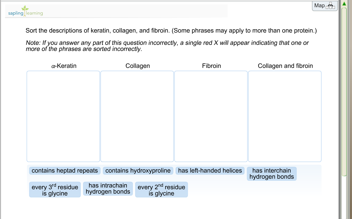 Solved Sort the descriptions of keratin, collagen, and | Chegg.com