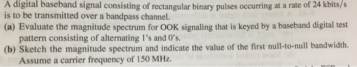 Solved A digital baseband signal consisting of rectangular | Chegg.com