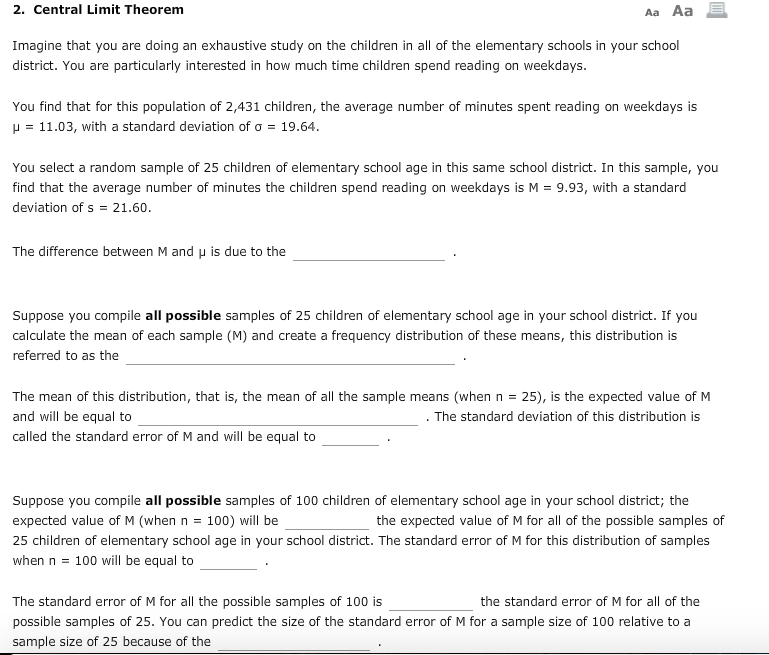 Solved 2. Central Limit Theorem Aa Aa Imagine that you are | Chegg.com