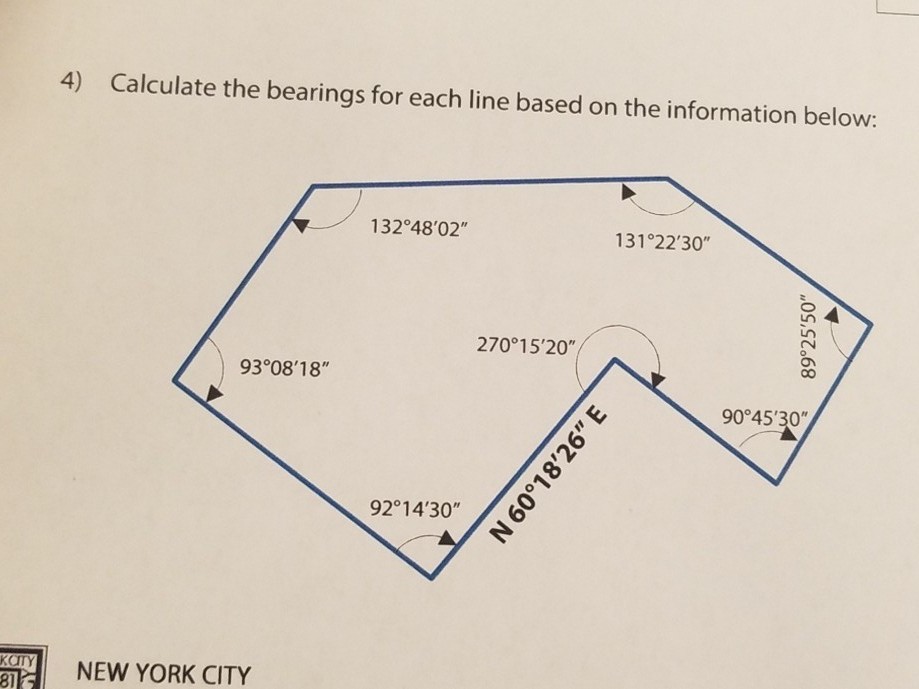 Solved 4) Calculate the bearings for each line based on the