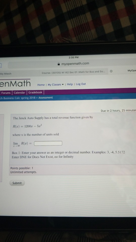 Solved 2 35 PM Myopenmath Course 30135 M 142 Sec 01 Chegg