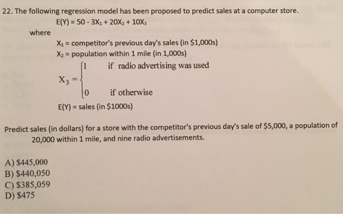 Solved The following regression model has been proposed to | Chegg.com