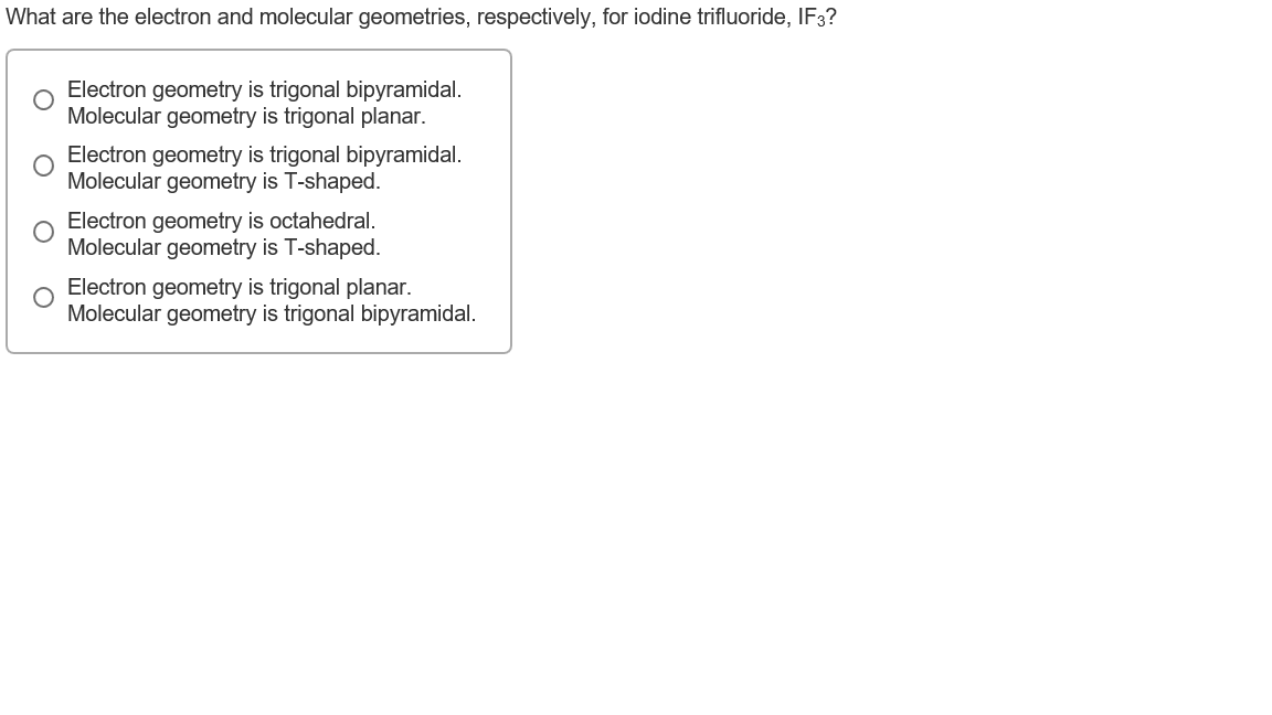 If3 Geometry Solved What are the electron and molecular geometries, | Chegg.com