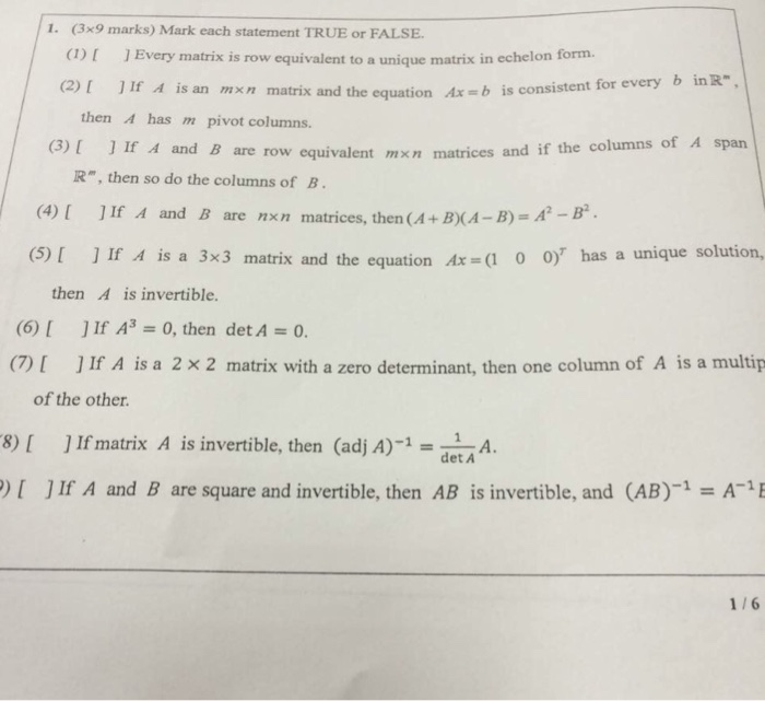 Solved 3 times 9 marks mark each statement true or false chegg