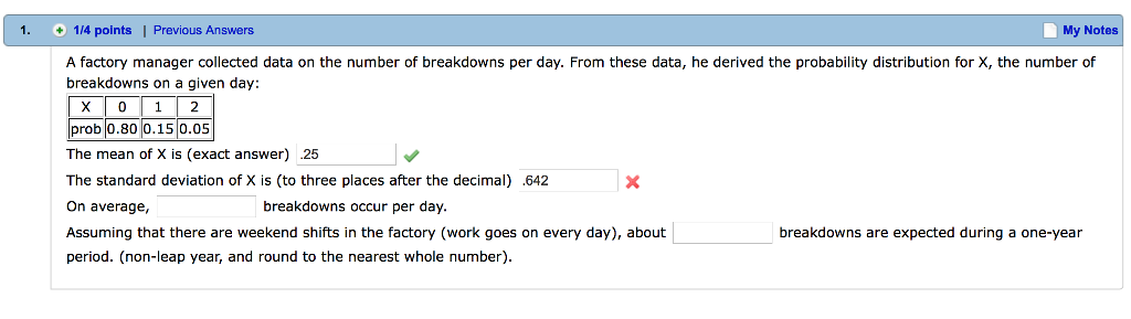 Solved A factory manager collected data on the number of | Chegg.com