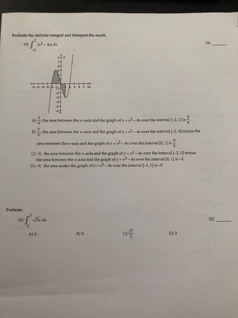 Solved Evaluate the definite integral and interpret the | Chegg.com