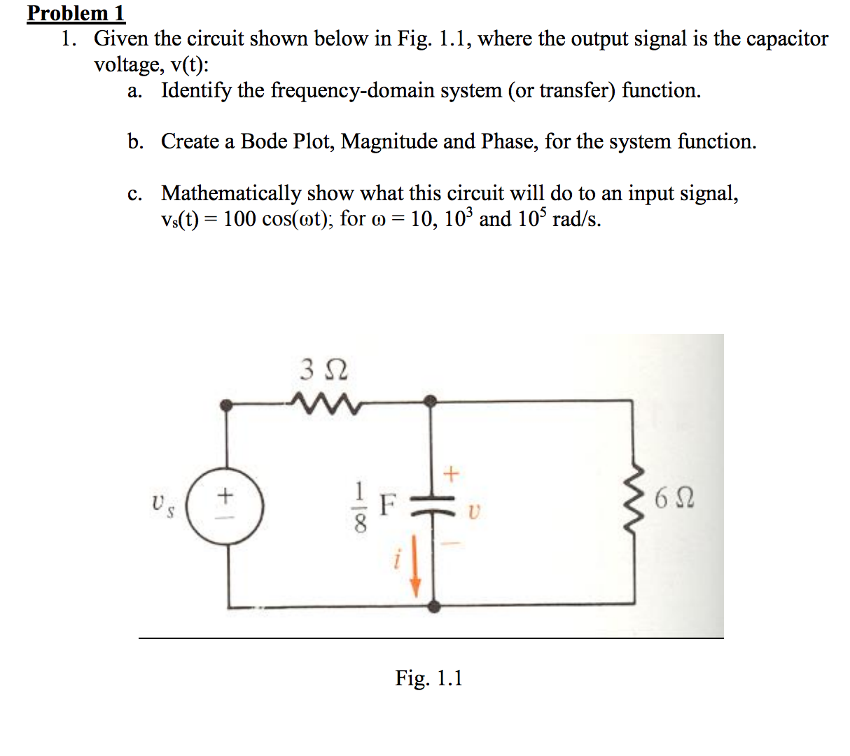 Solved Given the circuit shown below in Fig. 1.1, where the | Chegg.com