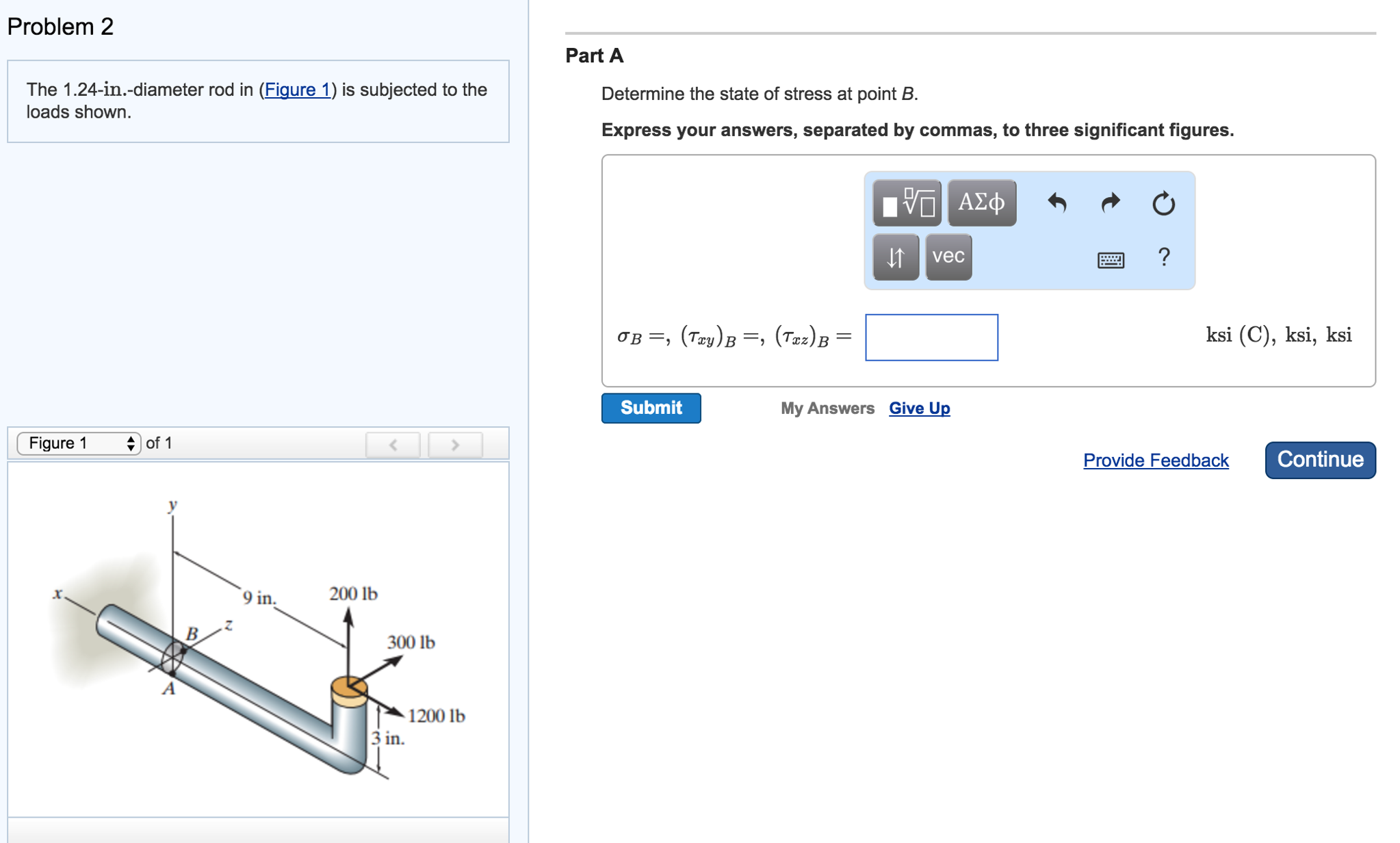 Solved The 1.24-in.-diameter rod in (Figure 1) is subjected | Chegg.com