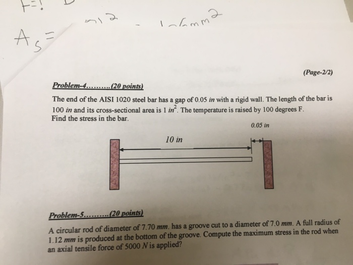 Solved The end of the AISI 1020 steel bar has a gap of 0.05 | Chegg.com