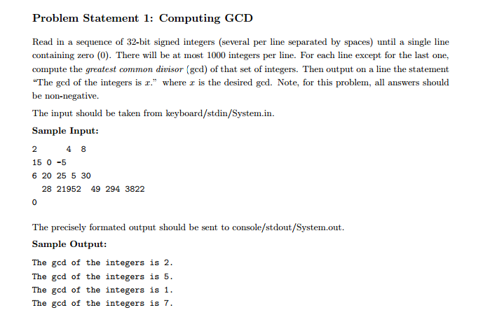 Solved Problem Statement 1: Computing GCD Read in a sequence | Chegg.com