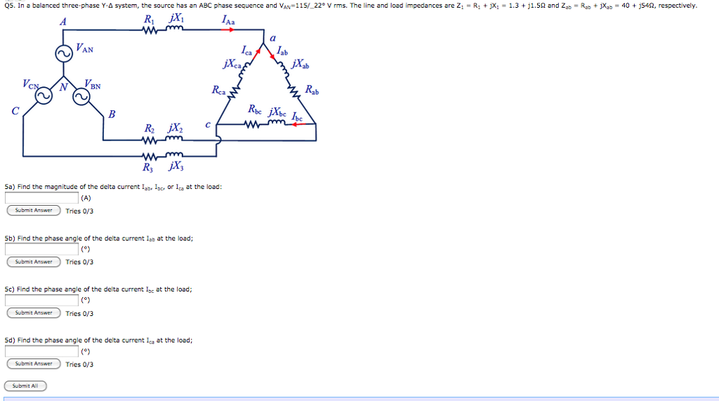 Solved Q5. In A Balanced Three-phase Y-A System, The Source | Chegg.com