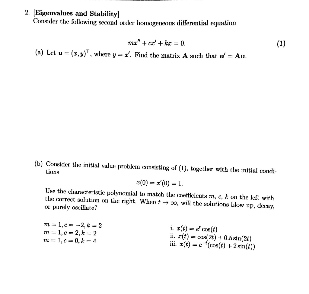 Solved 2. Eigenvalues and Stability] Consider the following | Chegg.com