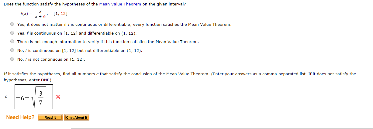 hypotheses of mean value theorem
