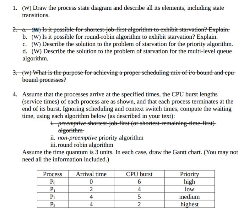 Solved (W) Draw the process state diagram and describe all | Chegg.com