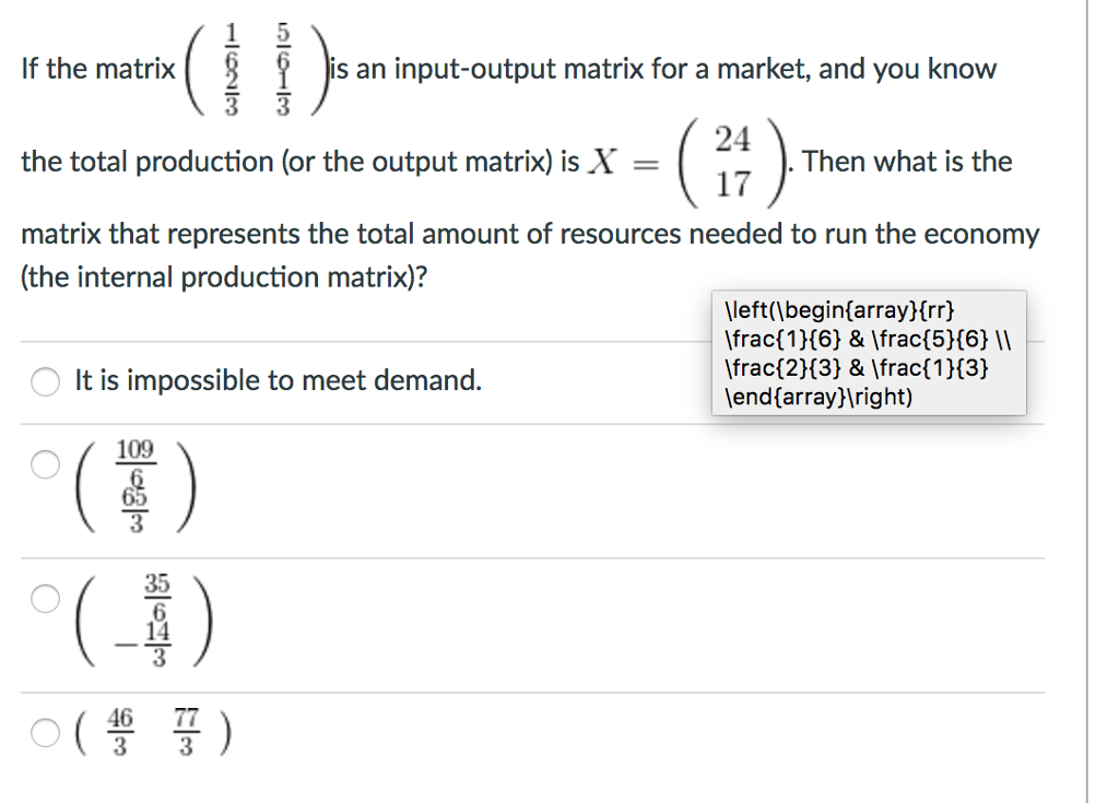 Solved If the matrix (1/6 2/3 5/6 1/3) is an ii | Chegg.com