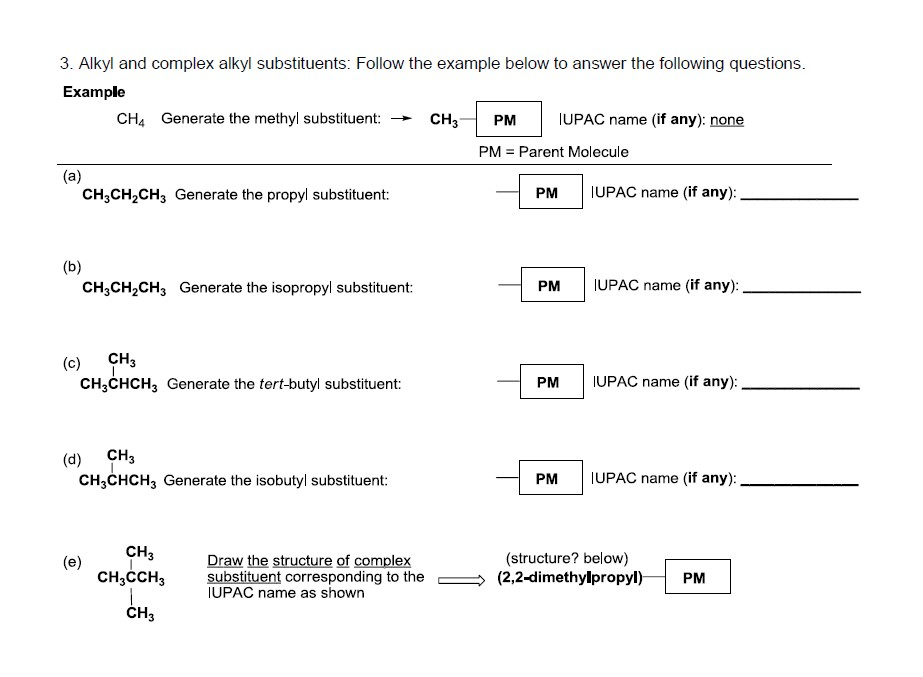 Solved Alkyl and complex alkyl substituents: Follow the | Chegg.com