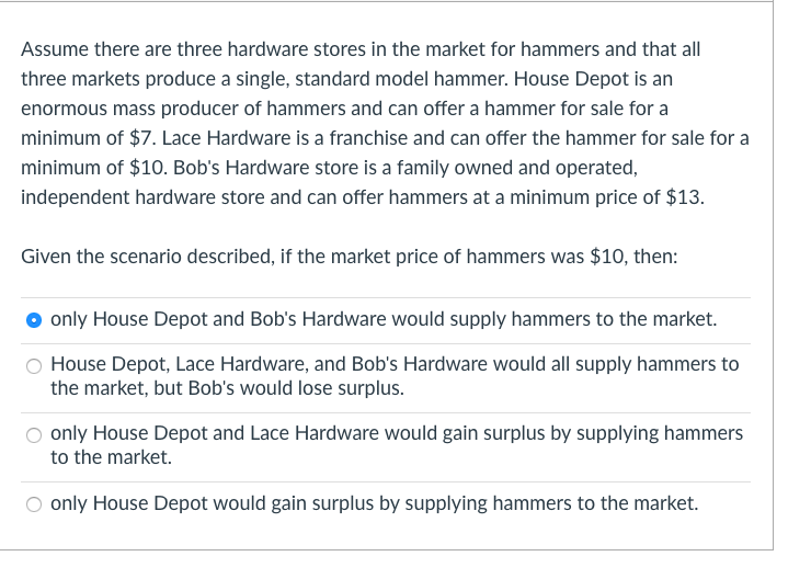 Solved Assume there are three hardware stores in the market
