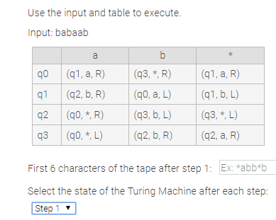 Solved Use The Input And Table To Execute. Input: Babaab Q0 | Chegg.com