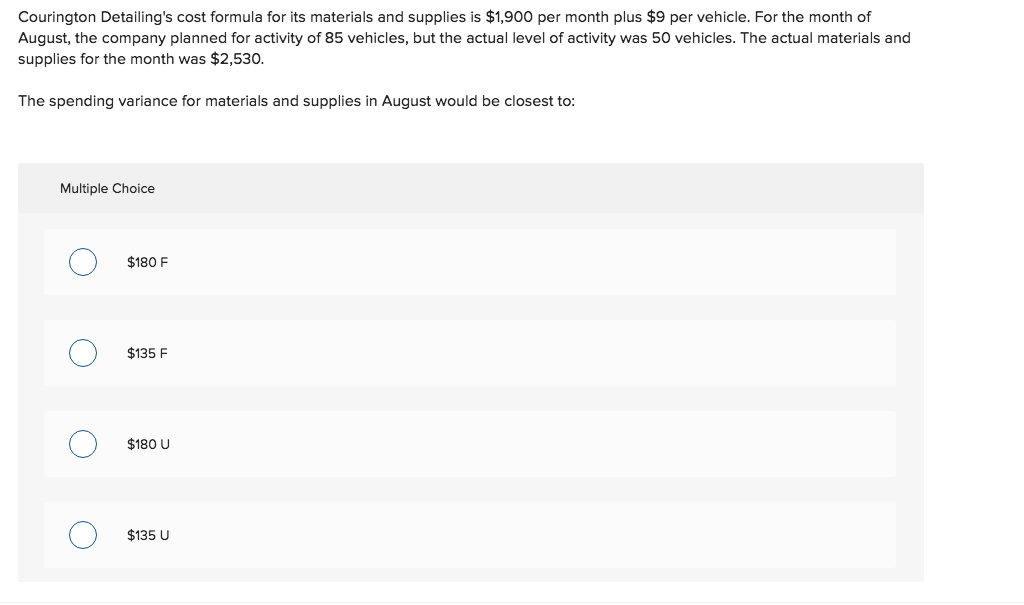 Solved Courington Detailing's cost formula for its materials