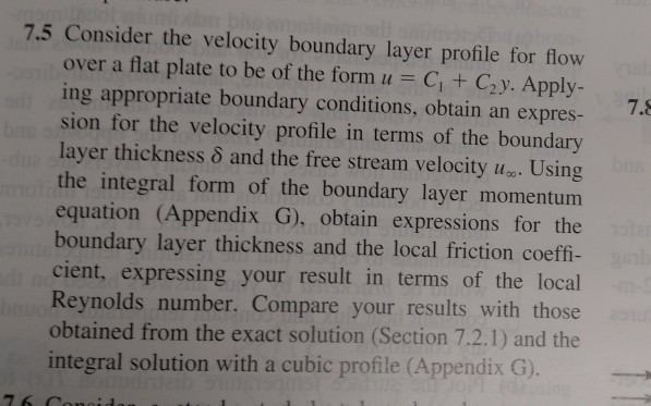 Solved 7.5 Consider the velocity boundary layer profile for | Chegg.com